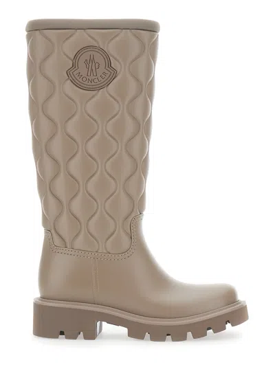 Moncler Quilted Logo Patch Knee-high Rain Boots In Neutral