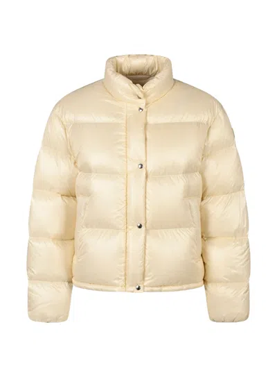 Moncler Quilted Logo-patch Jacket In Neutral