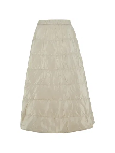 Moncler Quilted Logo-patch Maxi Skirt In Neutral