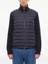 Moncler Men Padded Wool Blend And Nylon Tricot Cardigan In Blue