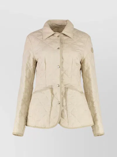 Moncler Quilted Long Sleeve Jacket Pockets In Neutral