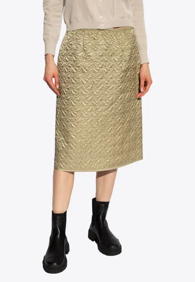 Moncler Quilted Midi Skirt In Green