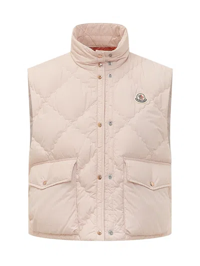 Moncler Biois High Collar Quilted Vest Pockets In Pink
