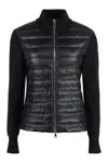 Moncler Knitted Sleeves Zip-up Jacket In Black
