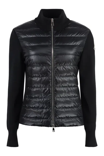 Moncler Knitted Sleeves Zip-up Jacket In Black