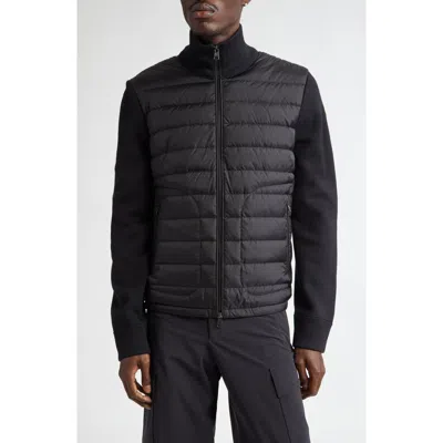 MONCLER MONCLER QUILTED NYLON & KNIT CARDIGAN
