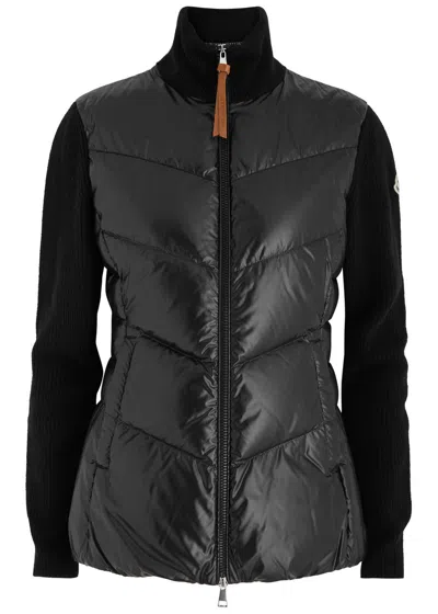 Moncler Quilted Nylon And Wool Jacket In Black