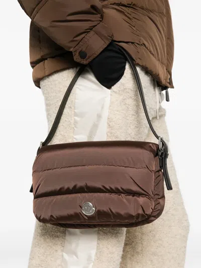Moncler Quilted Padded Shoulder Bag In Brown