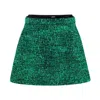 Moncler Textured Green Mini Skirt With Black Waistband And A-line Silhouette In Green