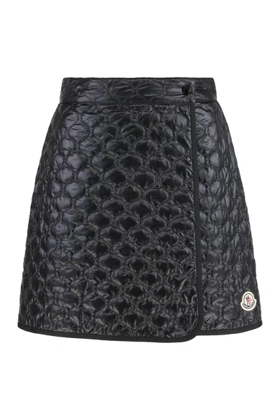 Moncler Quilted Padded Webbing-trimmed Shell Mini Skirt In Black