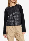 Moncler Logo Patch Quilted Knitted Cardigan In Black