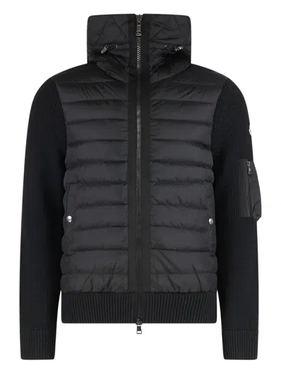 Moncler Quilted-panel Hooded Cardigan In Black