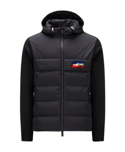 Moncler Quilted-panel Hooded Cardigan In Black