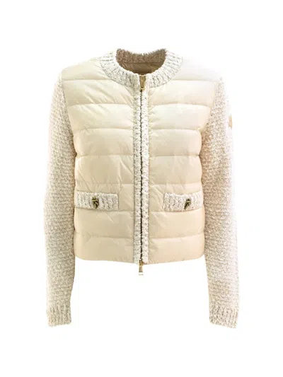 Moncler Quilted-panel Jacket In Neutral