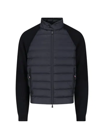 Moncler Quilted Panel Zip-up Cardigan In Blue