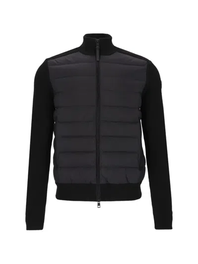 Moncler Wool Blend Zip Panel Down Cardigan Sweater In Multi
