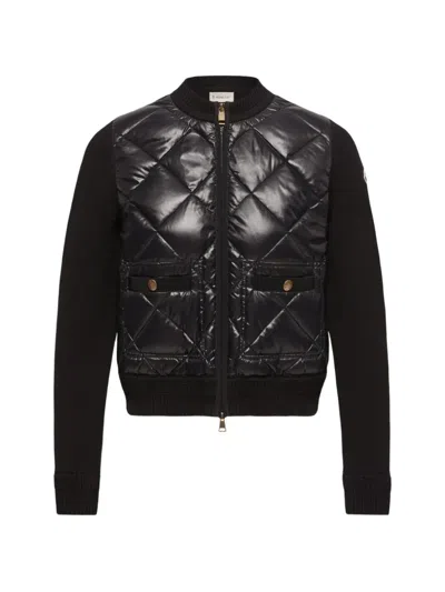 Moncler Cotton Cardigan With Down Lining And Feather Padding In Black