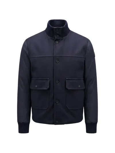 Moncler Wool Cashmere Padded Jacket In Blue