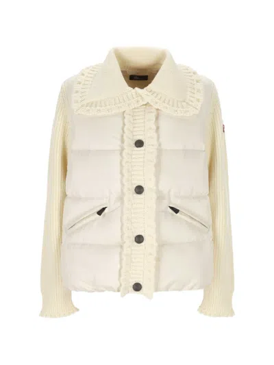 Moncler Quilted Panelled Sweater In Neutrals