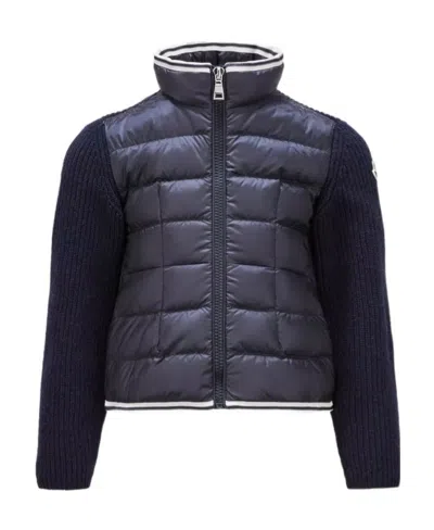 Moncler Quilted-panels Virgin-wool Cardigan In Blue