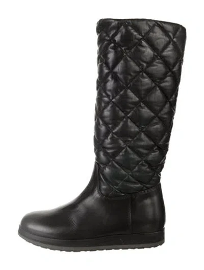 Pre-owned Moncler Quilted Pattern Leather Rain Boots In Black