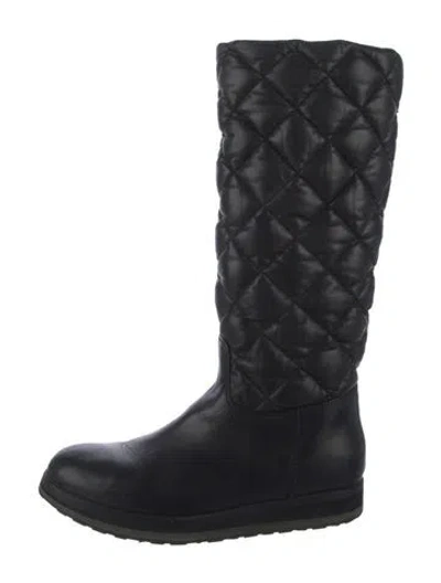 Pre-owned Moncler Quilted Pattern Leather Rain Boots In Black