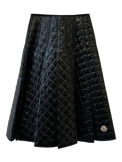 Moncler Quilted Pleated Midi Skirt In Black