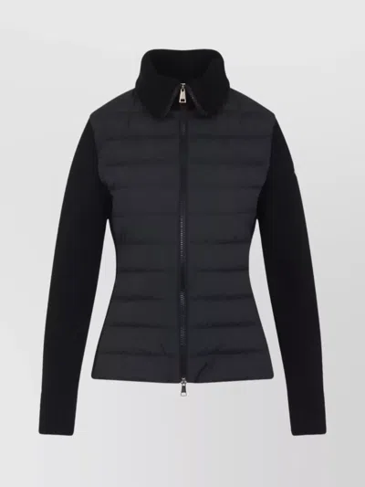 Moncler Quilted Ribbed Collar Long Sleeves Jacket In Blue