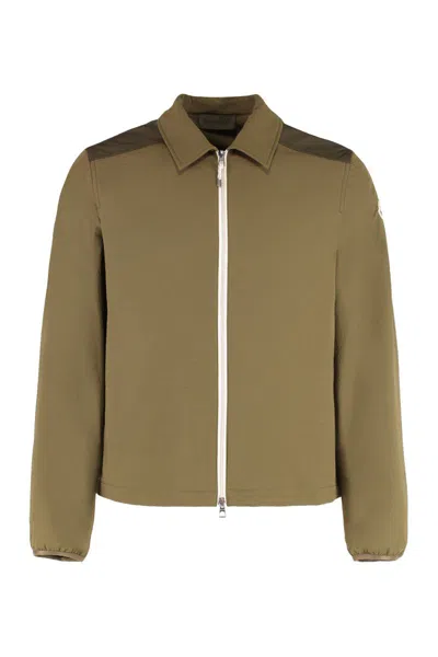 Moncler Zip Front Quilted Seersucker Shirt In Brown