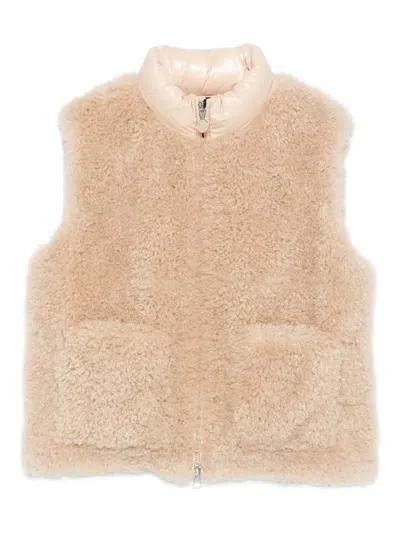 Moncler Quilted Shearling Vest In Neutral