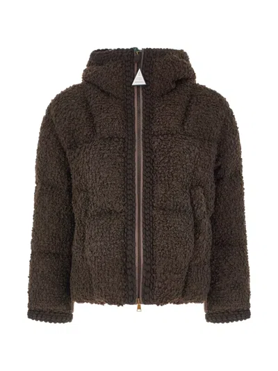 Moncler Quilted Shearling-effect Jacket In Brown