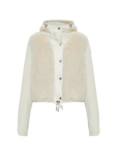 Moncler Quilted Shearling-panel Cardigan In Neutral