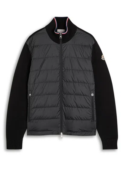 Moncler Quilted Shell And Knit Jacket In Black