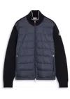 Moncler Slim-fit Panelled Wool-blend And Quilted Shell Down Zip-up Cardigan In Blue
