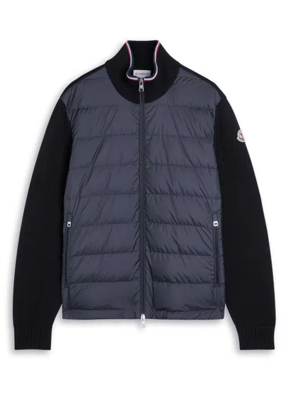 Moncler Quilted Shell And Knit Jacket In Blue