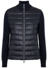 Moncler Knitted Sleeves Zip-up Jacket In Navy