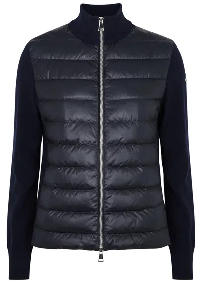 Moncler Quilted Shell And Wool Jacket In Navy