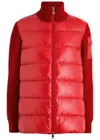 Moncler Mixed Media Wool Puffer Cardigan In Red