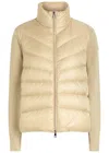 Moncler Quilted Shell And Wool-knit Cardigan In Gold