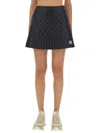 Moncler Minigonna In Nylon Blu Notte Donna In Black