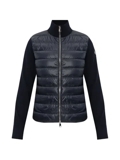 Moncler Quilted Stand-up Collar Cardigan In Black