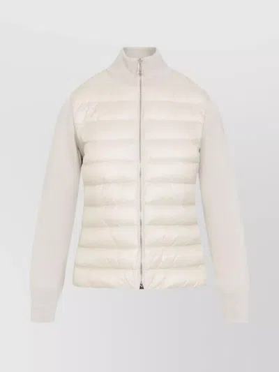 Moncler Quilted Tech Fabric Cardigan Pockets In White