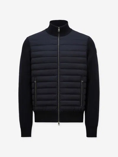 Moncler Quilted Tricot Cardigan In Blue