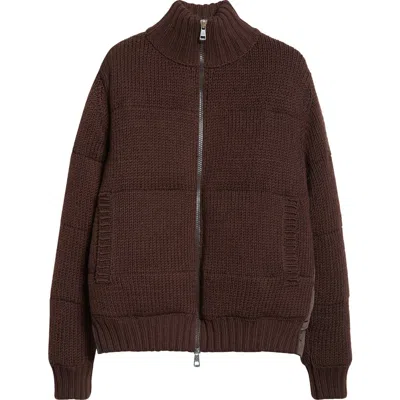 Moncler Quilted Virgin Wool & Nylon Down Cardigan In Brown