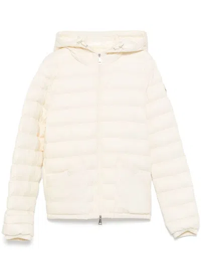 Moncler Quilted White Hooded Coat With Zip Closure In Neutral