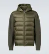 Moncler Mens Olive Hybrid Tricot Hooded Wool Knit Cardigan