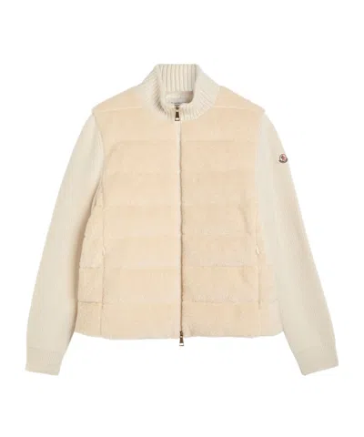 Moncler Quilted Wool And Teddy Cardigan In Neutral