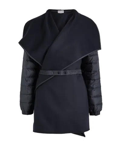 Moncler Quilted Wool Cape Coat In Black