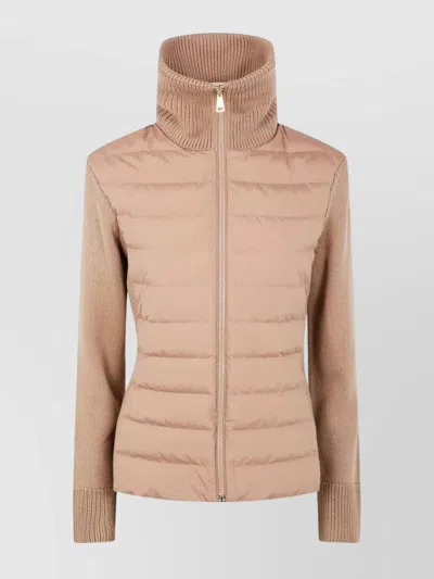 MONCLER QUILTED WOOL CARDIGAN HIGH COLLAR