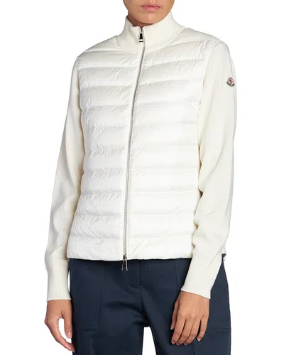 Moncler Quilted Wool Puffer Cardigan In White